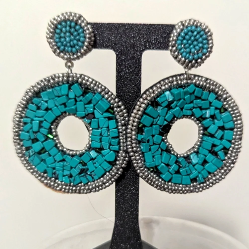 Turquoise and Silver Beaded Earrings 3